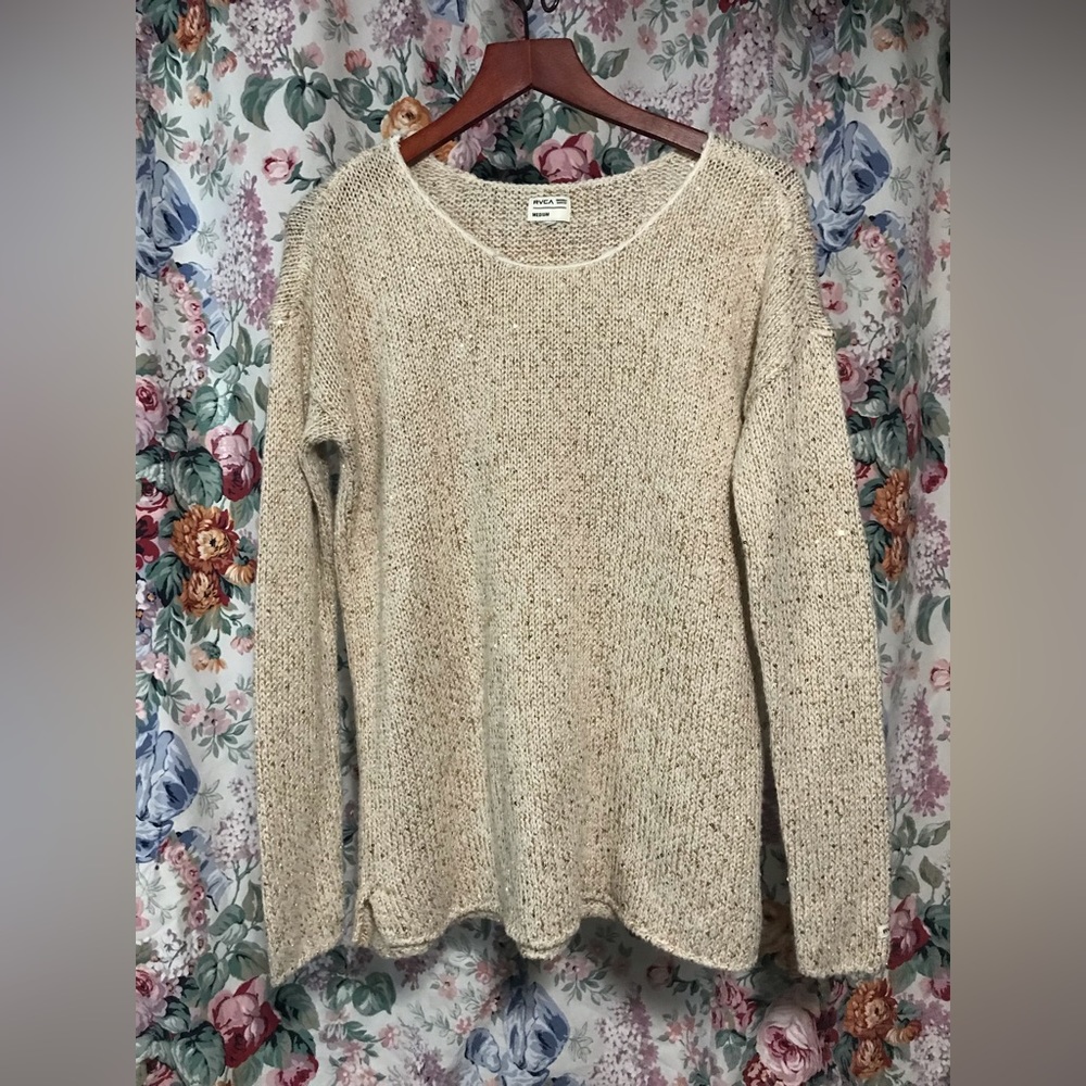 Cream RVCA knit sweater with sequins size M